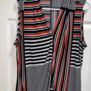 Calvin Klein‎ Sleeveless Geometric Stripe V-Neck Top XL